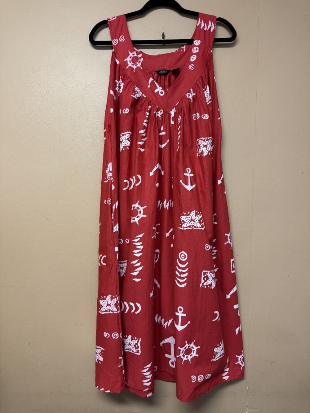 Jackpot Midi Cotton Sundress One Size Red White Nautical Beach Cover Up Boho